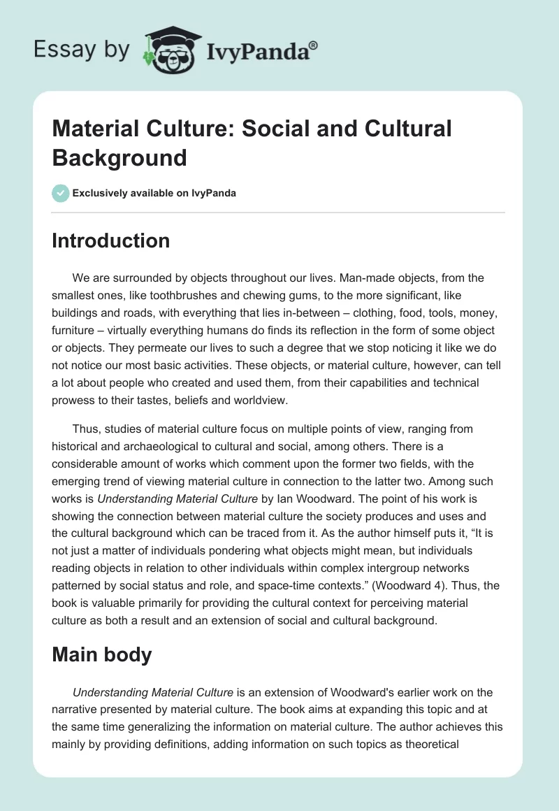 Material Culture: Social and Cultural Background. Page 1