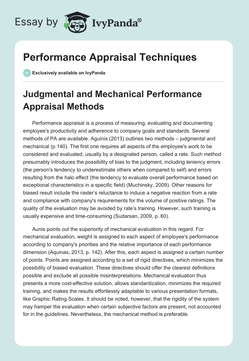 Performance Appraisal Techniques. Page 1