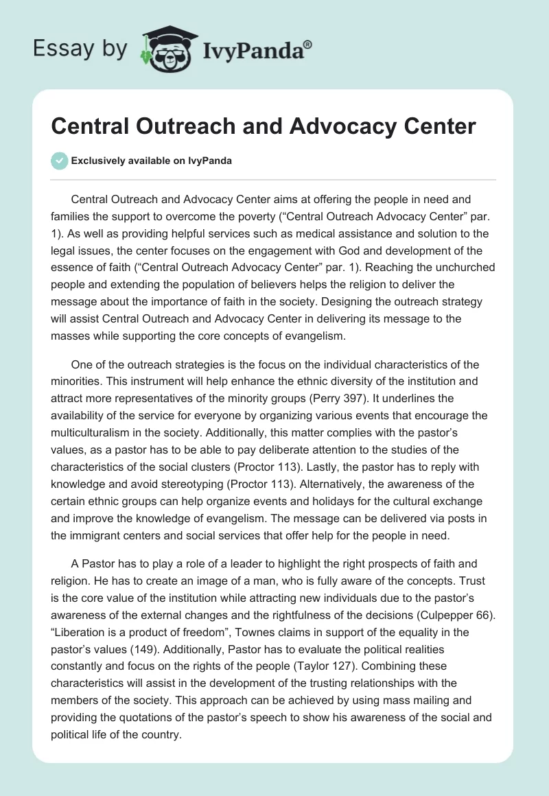Central Outreach and Advocacy Center. Page 1