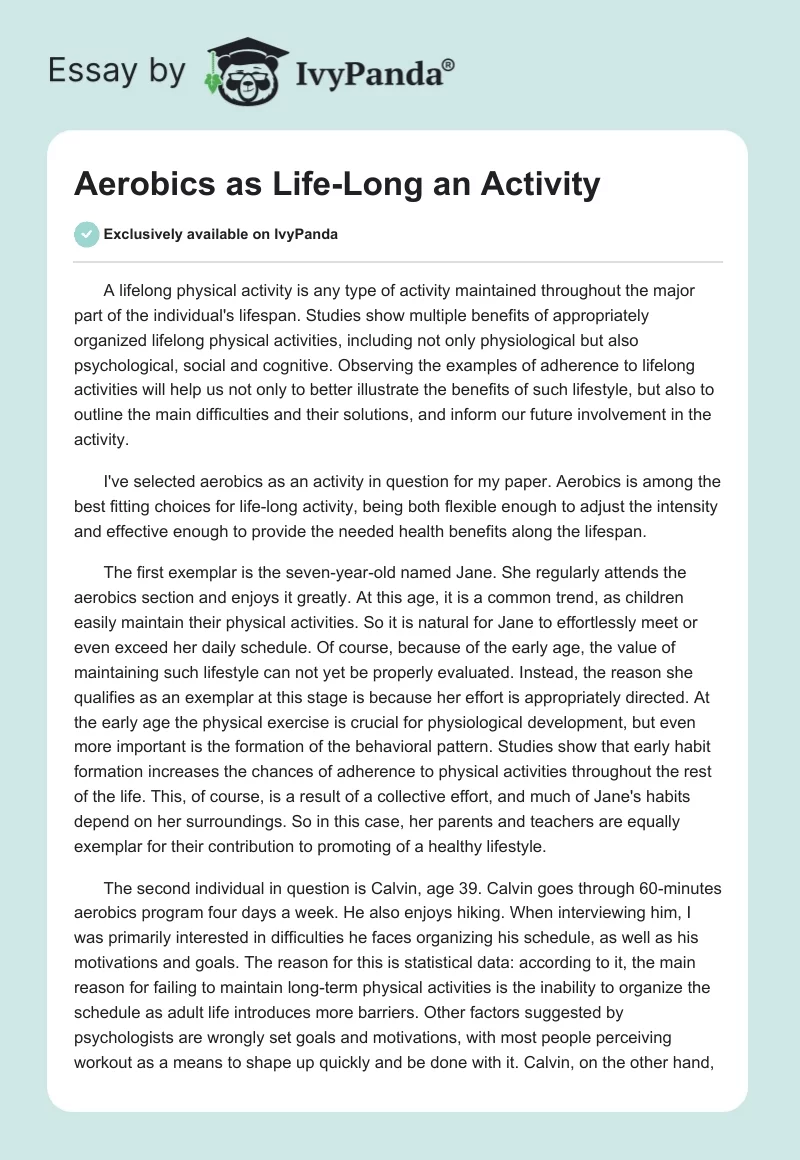 Aerobics as Life-Long an Activity. Page 1