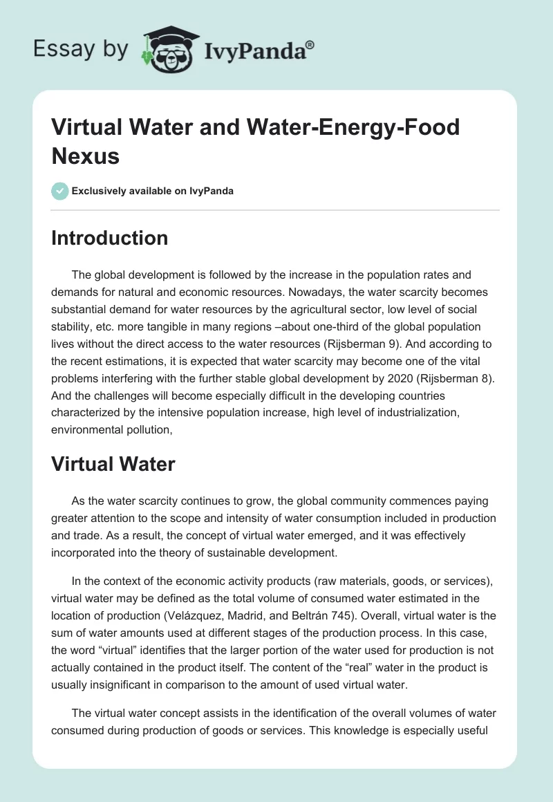 Virtual Water and Water-Energy-Food Nexus. Page 1