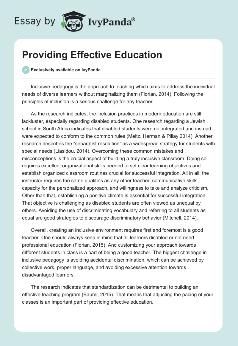 Providing Effective Education. Page 1