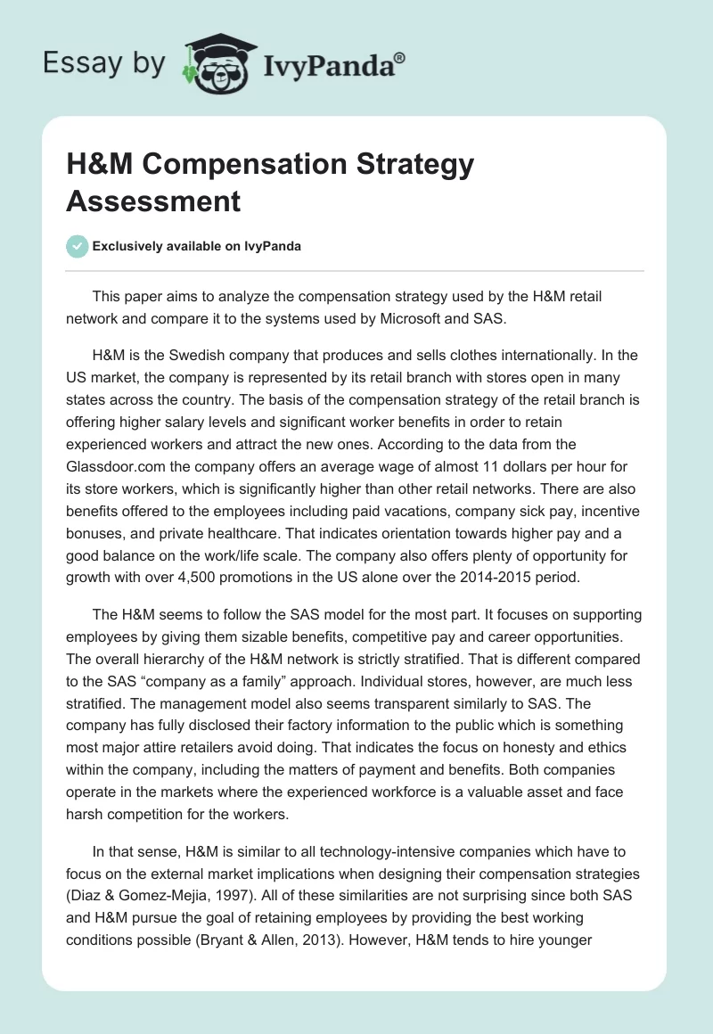 H&M Compensation Strategy Assessment. Page 1