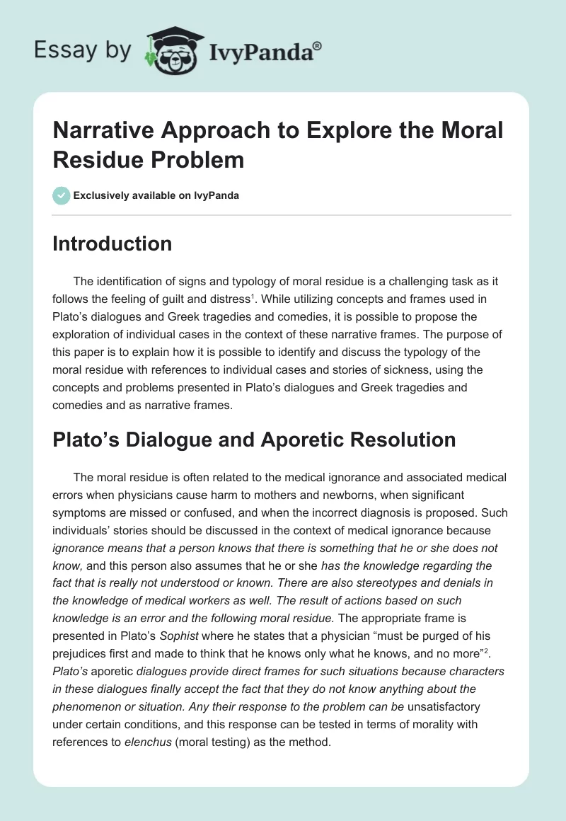 Narrative Approach to Explore the Moral Residue Problem. Page 1