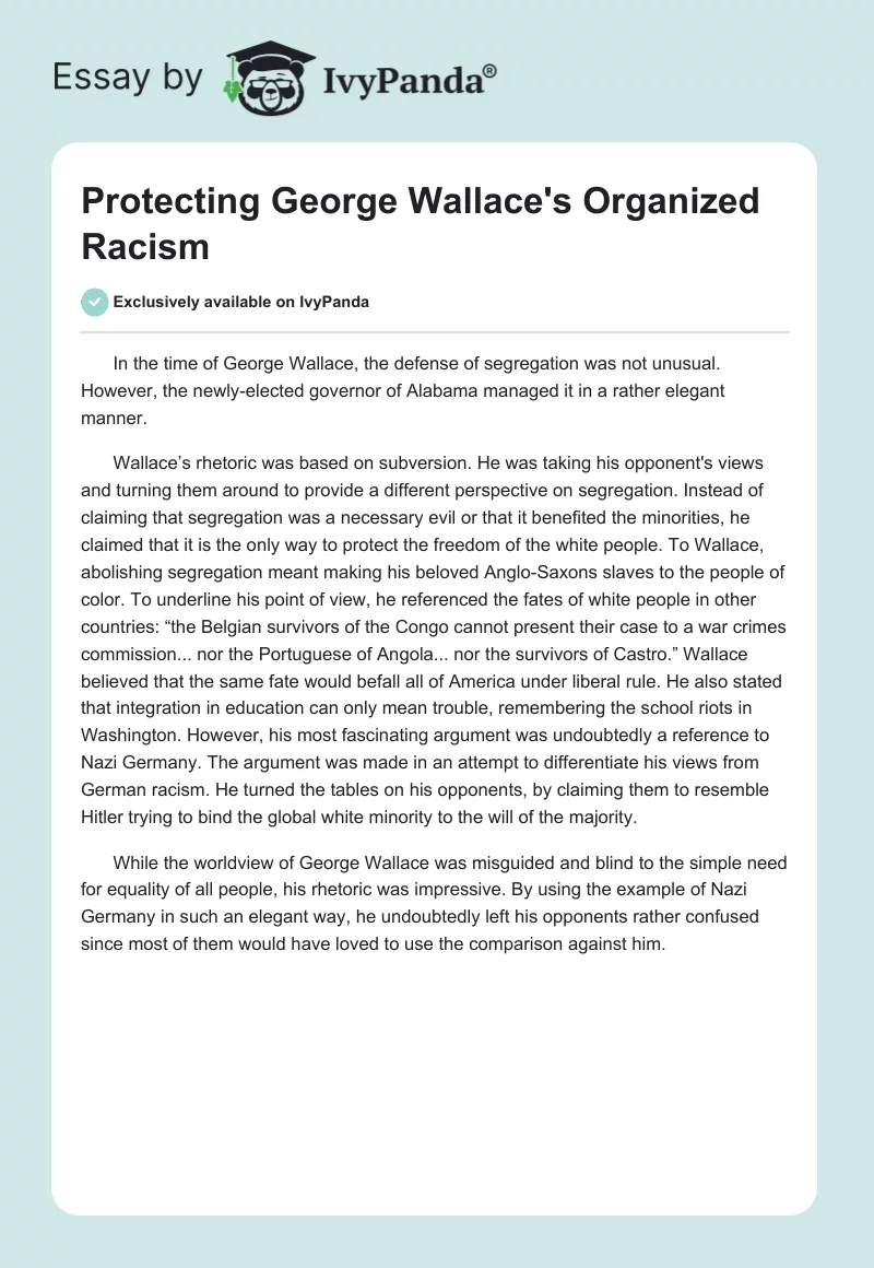 Protecting George Wallace's Organized Racism. Page 1