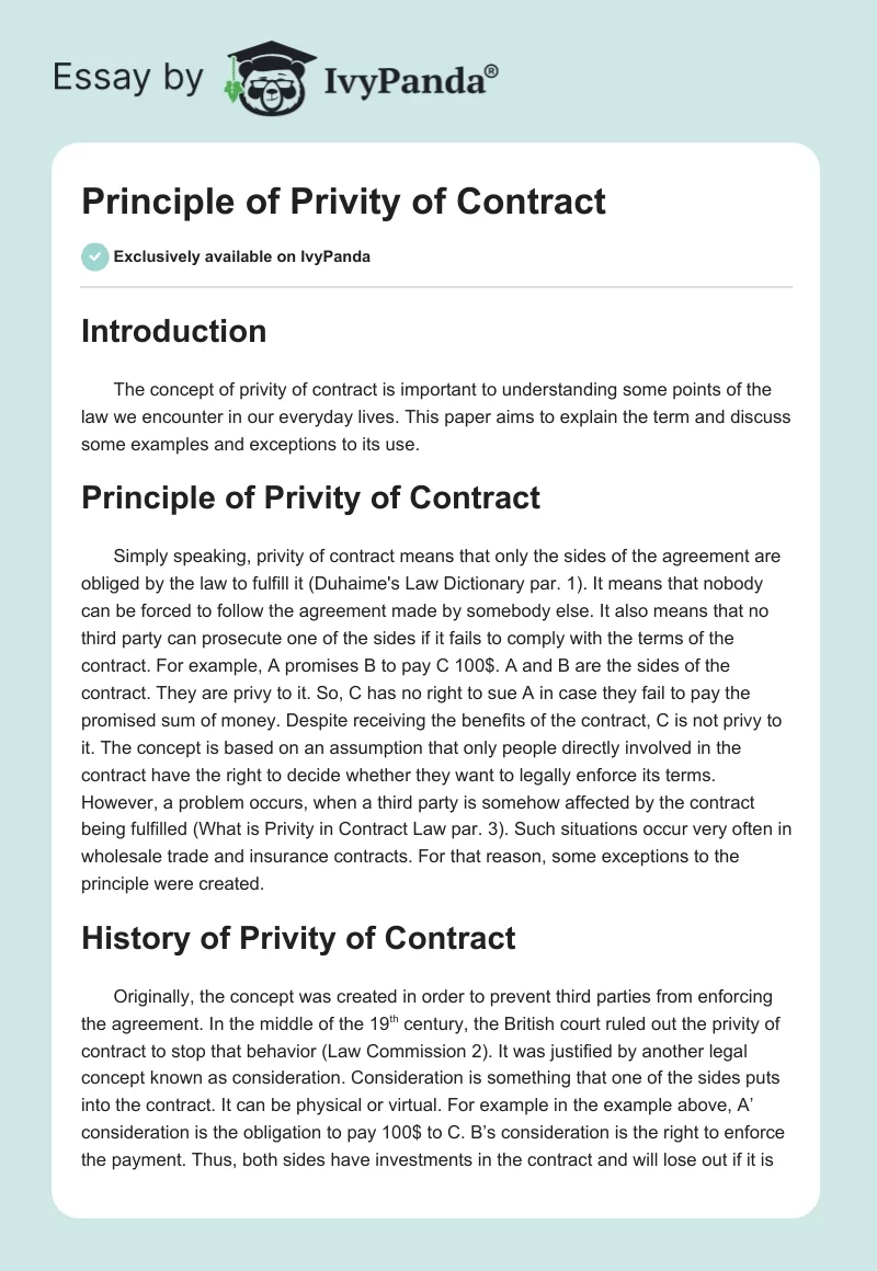 Principle of Privity of Contract. Page 1