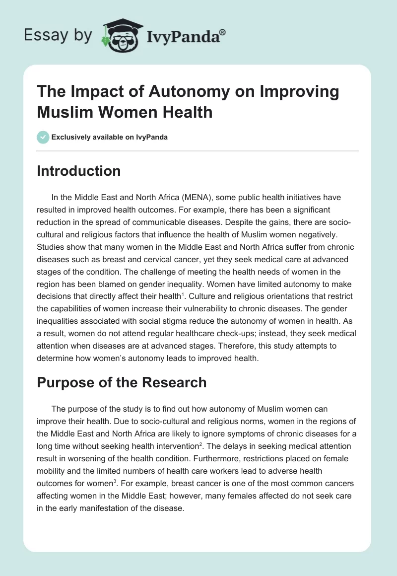 The Impact of Autonomy on Improving Muslim Women Health. Page 1