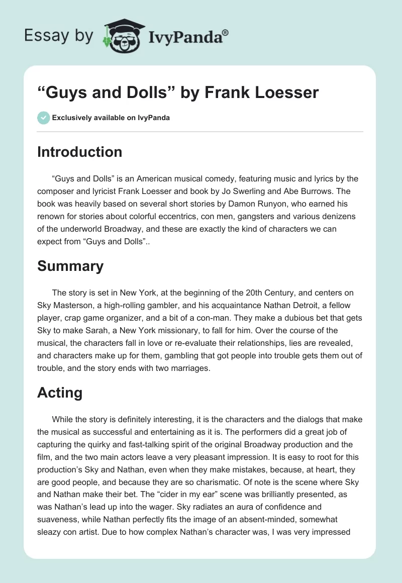 “Guys and Dolls” by Frank Loesser. Page 1