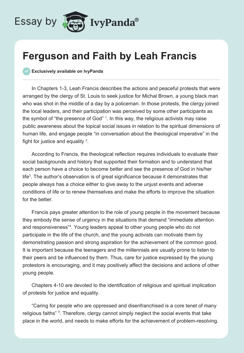 "Ferguson and Faith" by Leah Francis. Page 1