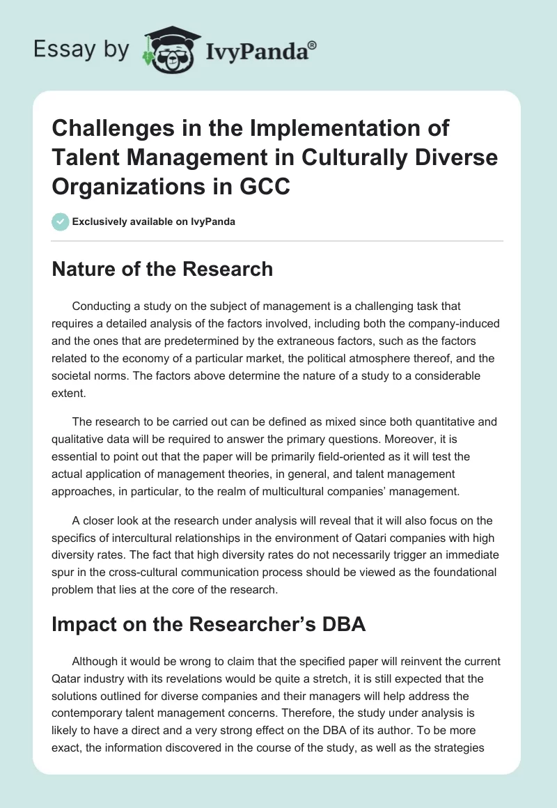 Challenges in the Implementation of Talent Management in Culturally Diverse Organizations in GCC. Page 1