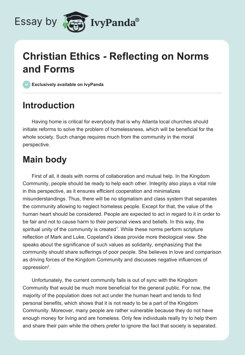 Christian Ethics - Reflecting on Norms and Forms. Page 1