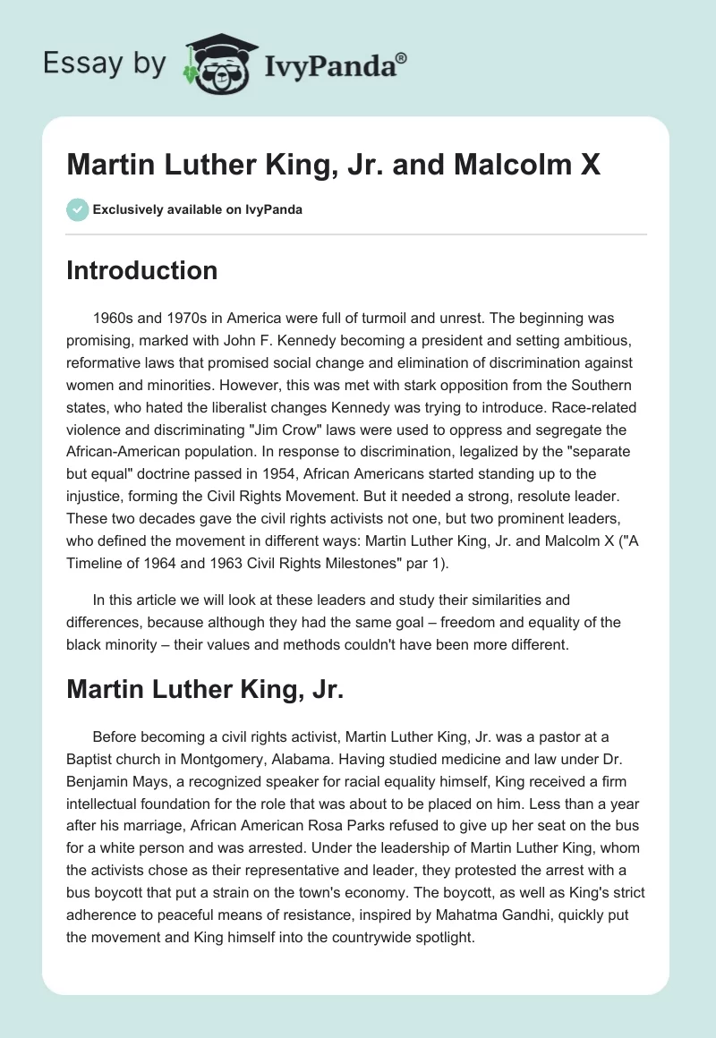 Martin Luther King, Jr. and Malcolm X. Page 1