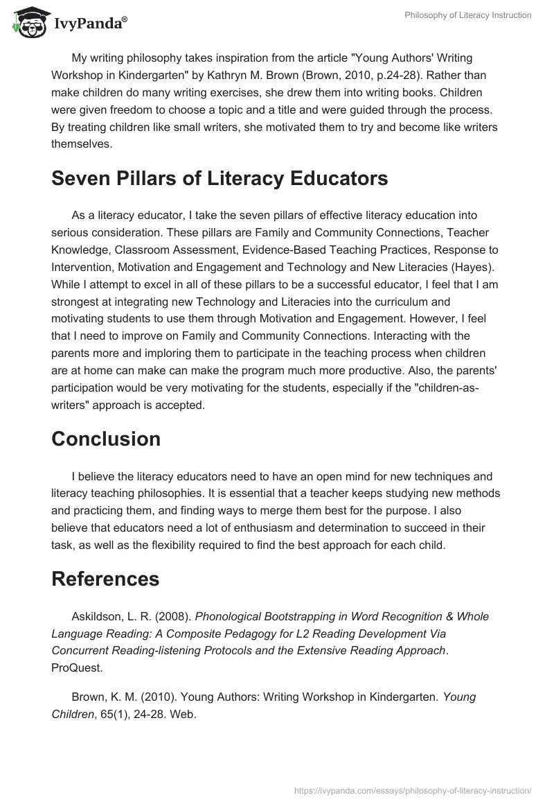 Philosophy of Literacy Instruction. Page 2
