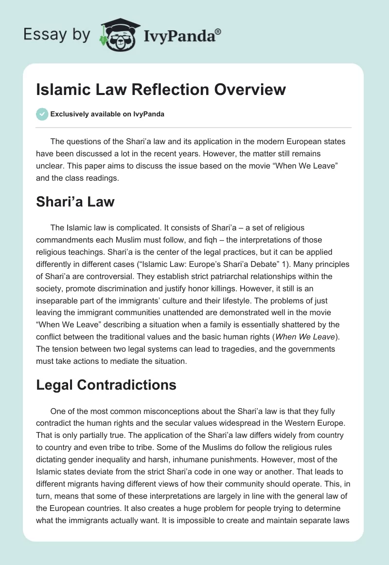 Islamic Law Reflection Overview. Page 1