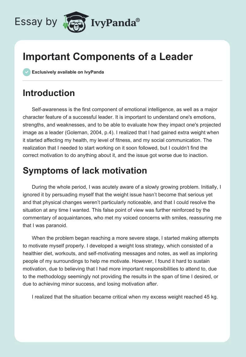 Important Components of a Leader. Page 1