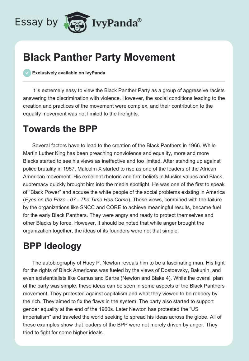 Black Panther Party Movement. Page 1