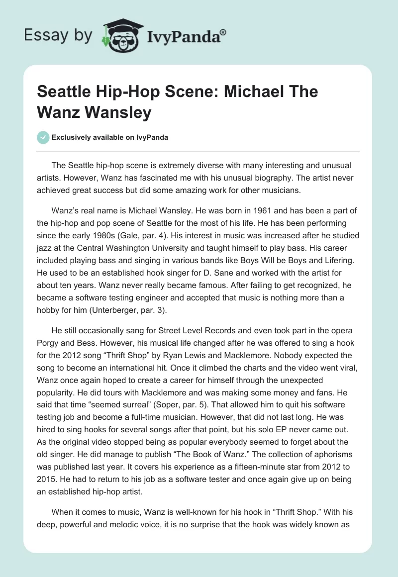 Seattle Hip-Hop Scene: Michael "The Wanz" Wansley. Page 1