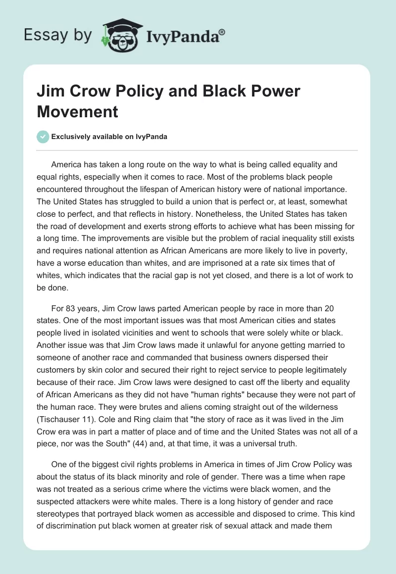 Jim Crow Policy and Black Power Movement. Page 1
