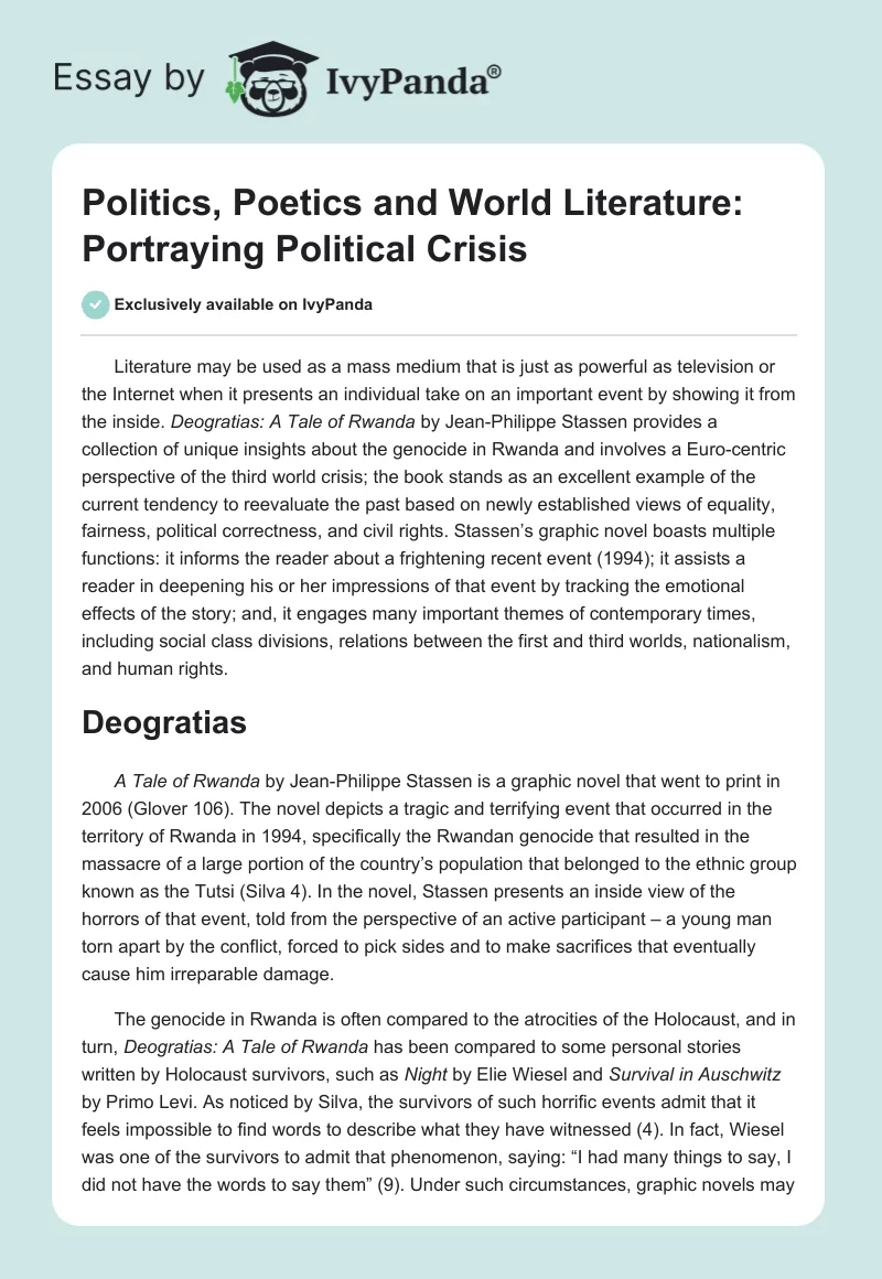 Politics, Poetics and World Literature: Portraying Political Crisis. Page 1