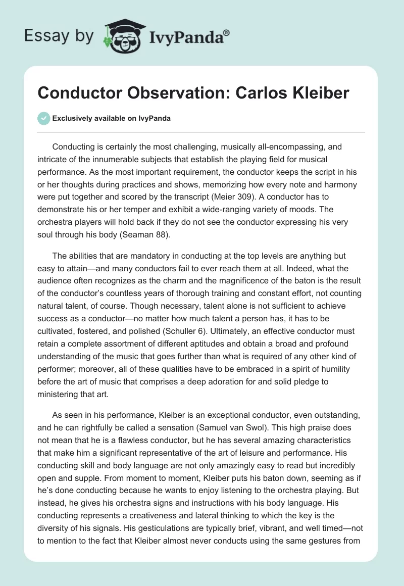 Conductor Observation: Carlos Kleiber. Page 1