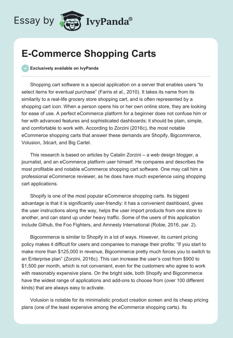 E-Commerce Shopping Carts. Page 1