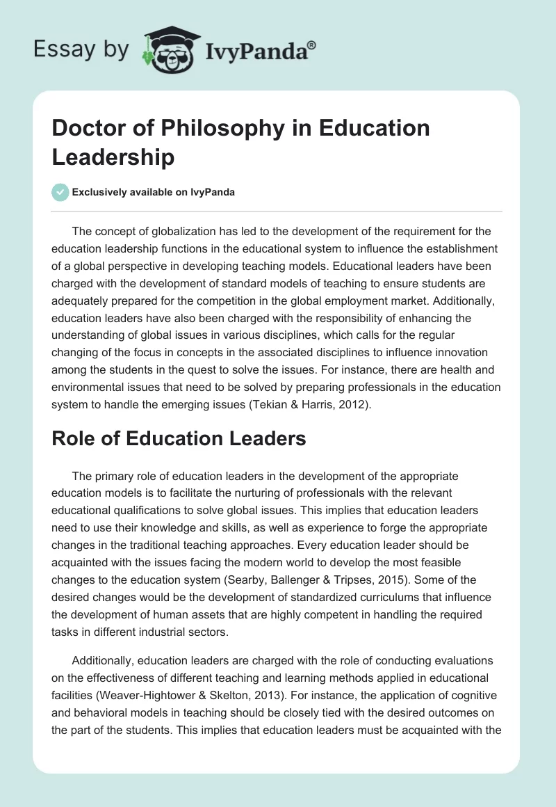 Doctor of Philosophy in Education Leadership. Page 1
