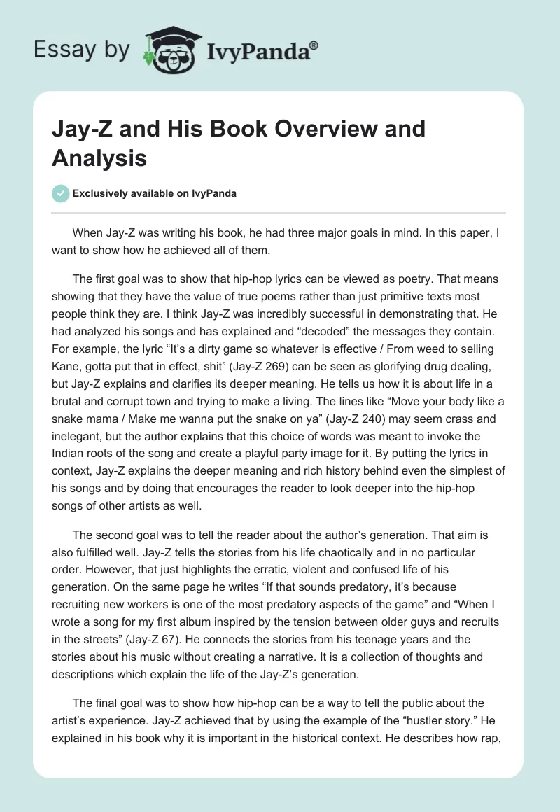 Jay-Z and His Book Overview and Analysis. Page 1
