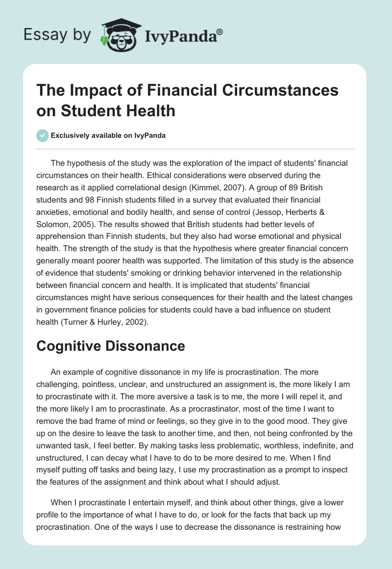The Impact of Financial Circumstances on Student Health. Page 1