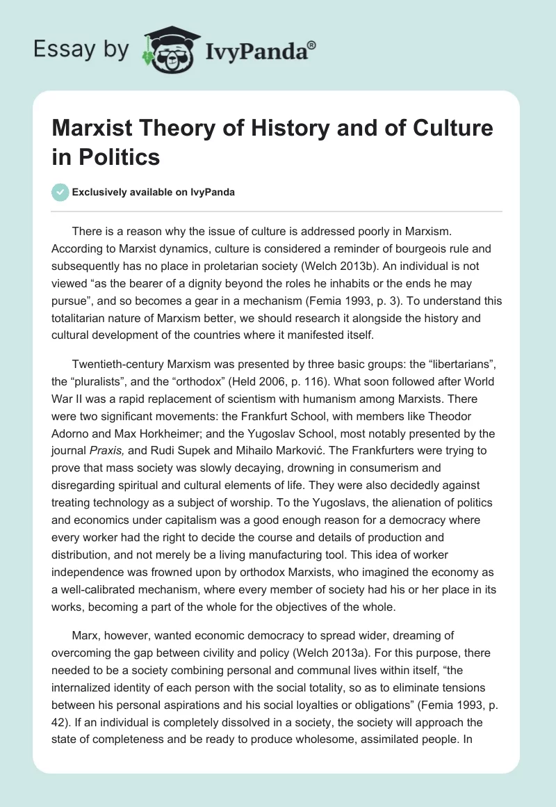 Marxist Theory of History and of Culture in Politics. Page 1