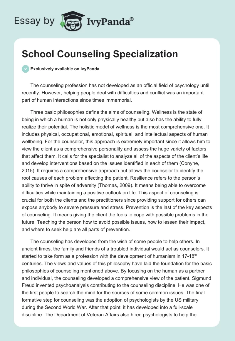 School Counseling Specialization. Page 1
