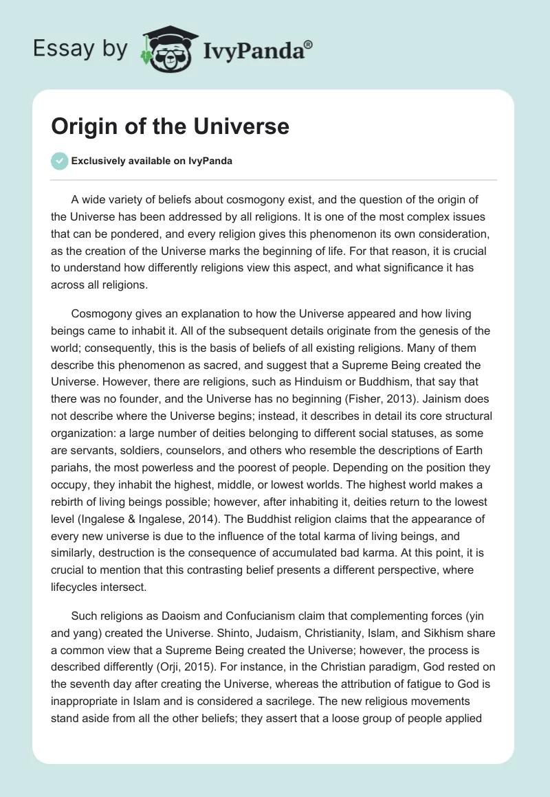 Origin of the Universe. Page 1