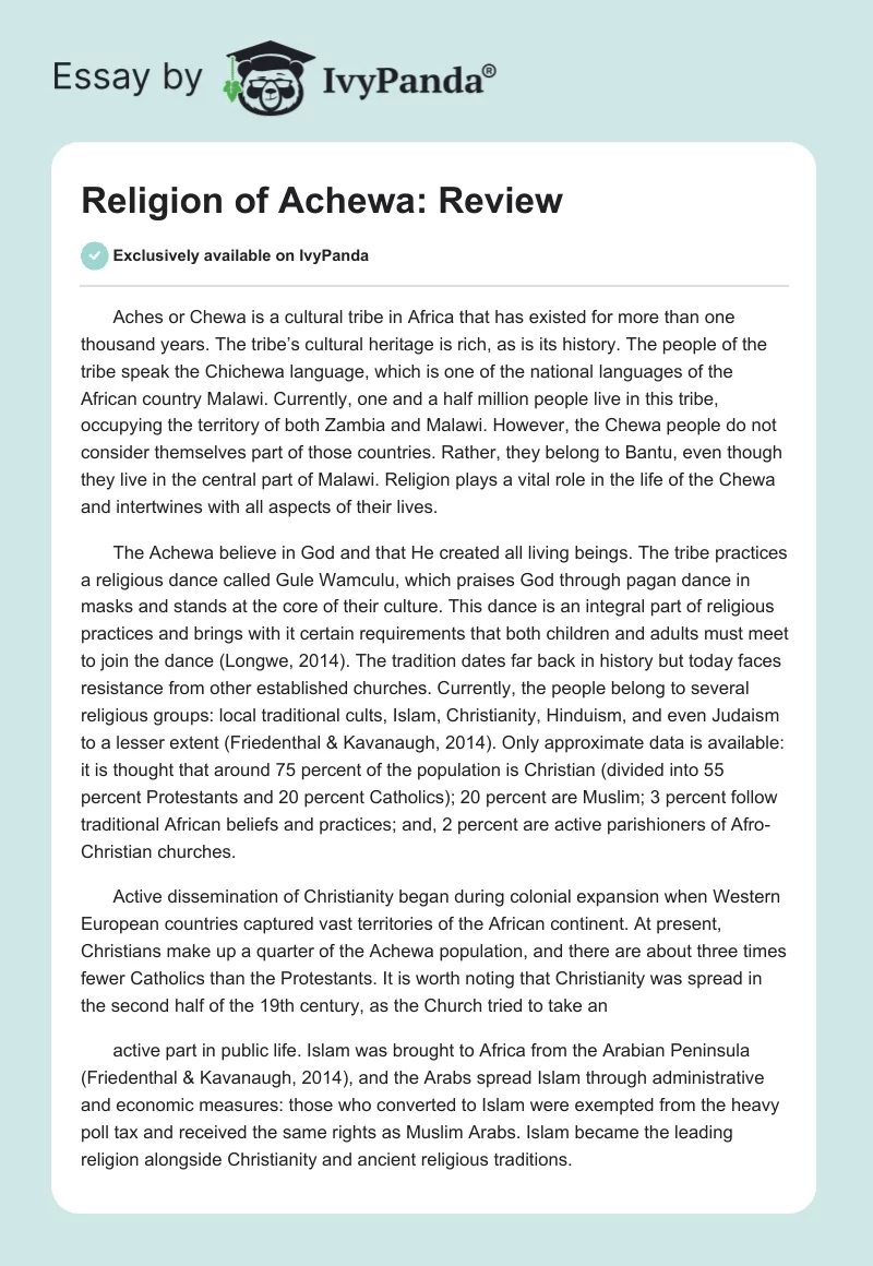 Religion of Achewa: Review. Page 1