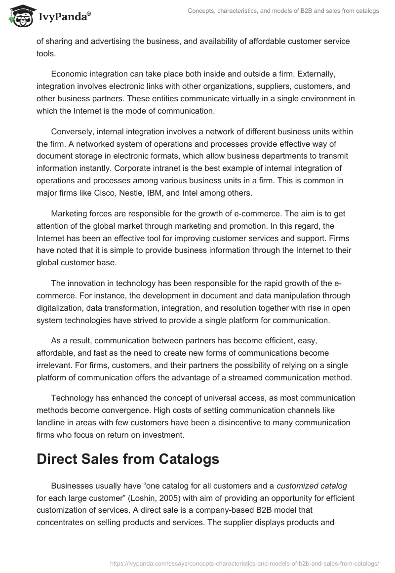 Concepts, characteristics, and models of B2B and sales from catalogs. Page 3