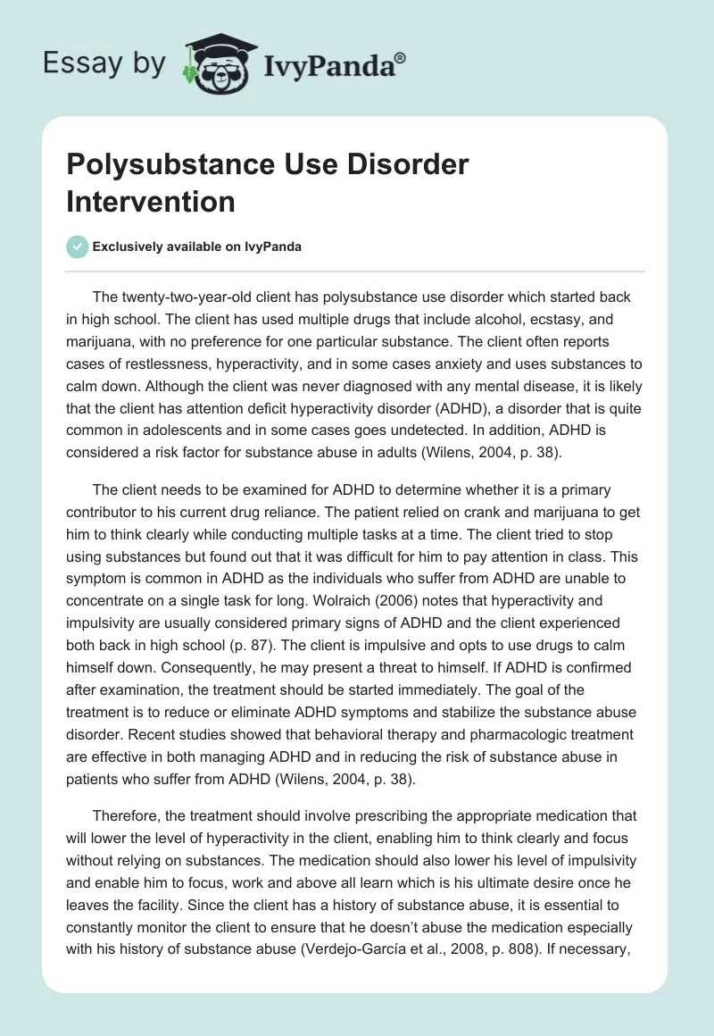 Polysubstance Use Disorder Intervention. Page 1