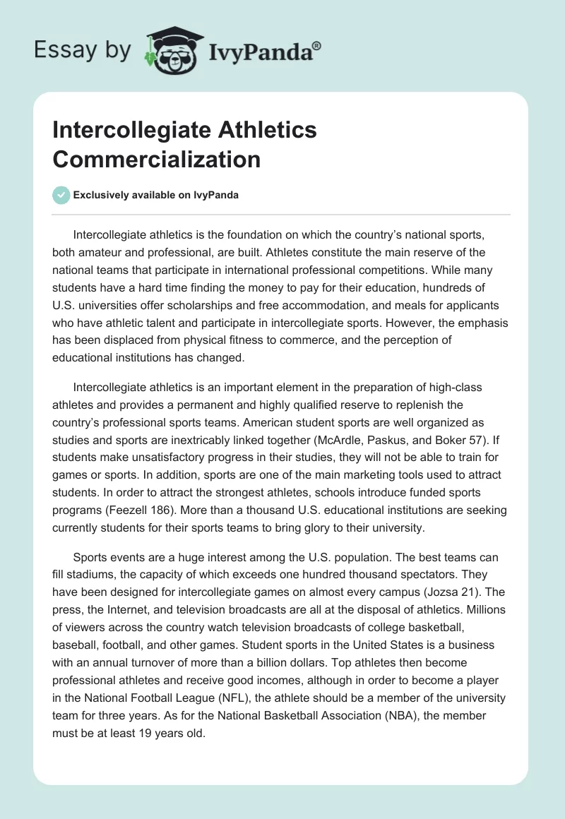 Intercollegiate Athletics Commercialization. Page 1