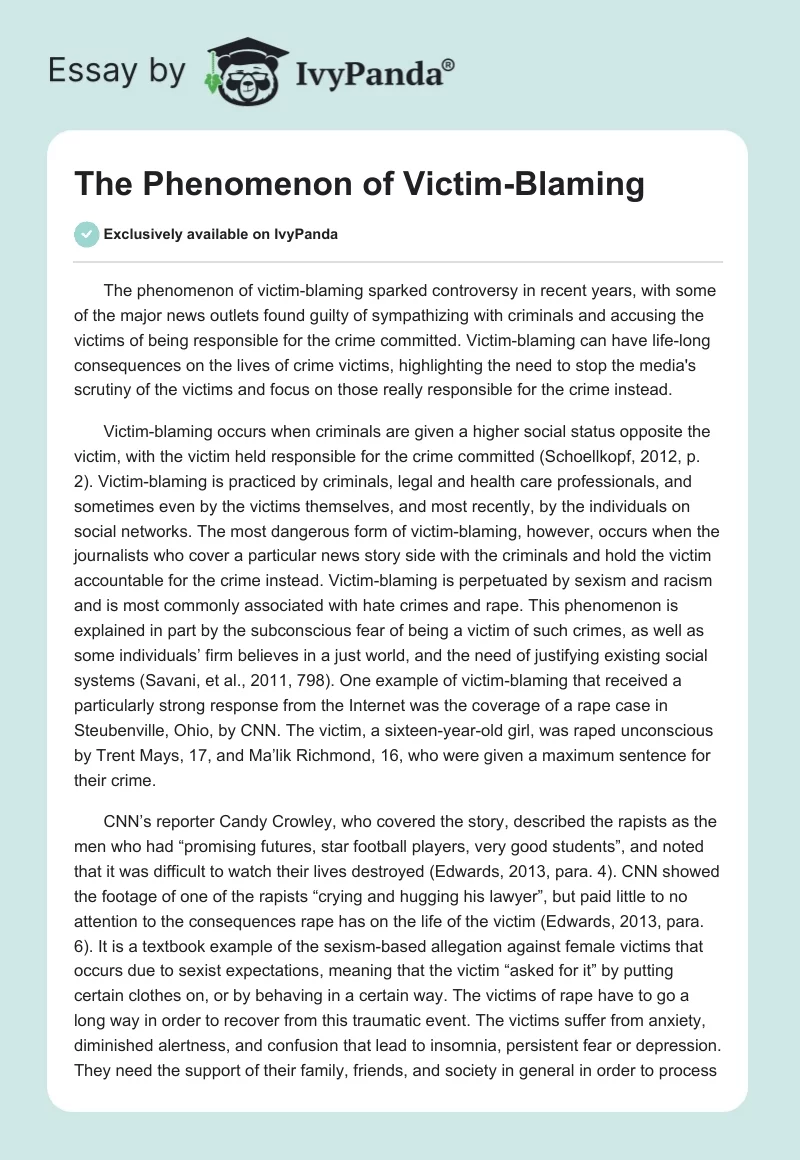 The Phenomenon of Victim-Blaming. Page 1