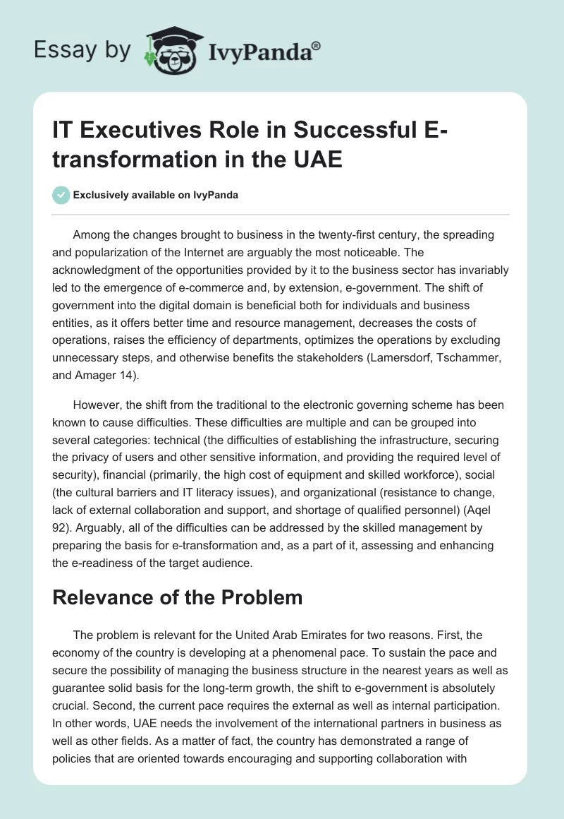 IT Executives Role in Successful E-transformation in the UAE. Page 1