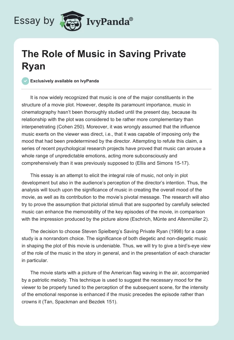 The Role of Music in Saving Private Ryan. Page 1