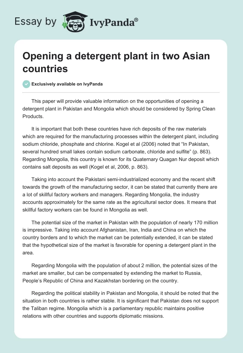 Opening a detergent plant in two Asian countries. Page 1