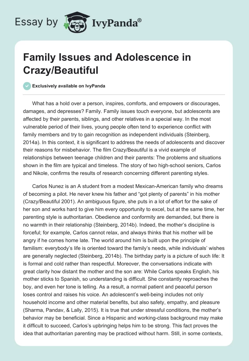Family Issues and Adolescence in Crazy/Beautiful. Page 1