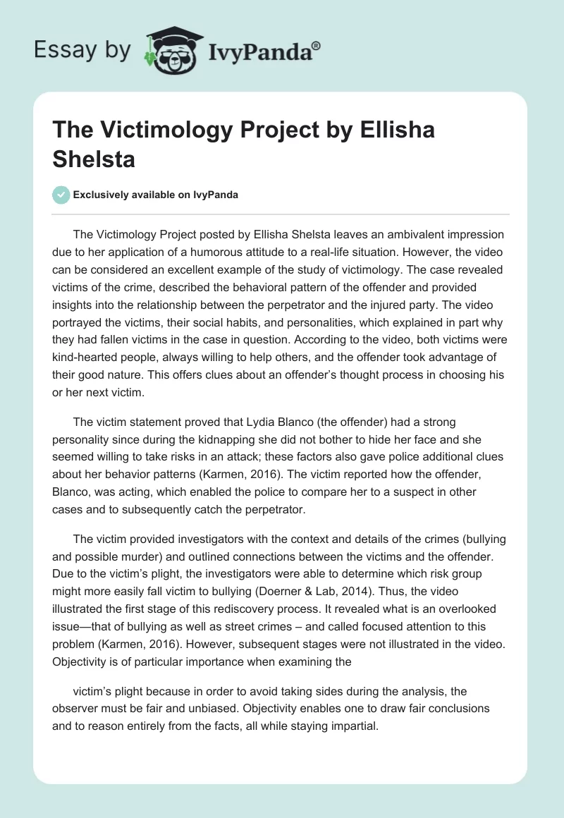 The Victimology Project by Ellisha Shelsta. Page 1