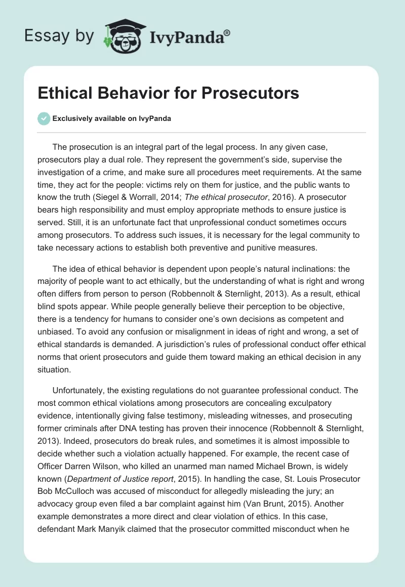 Ethical Behavior for Prosecutors. Page 1