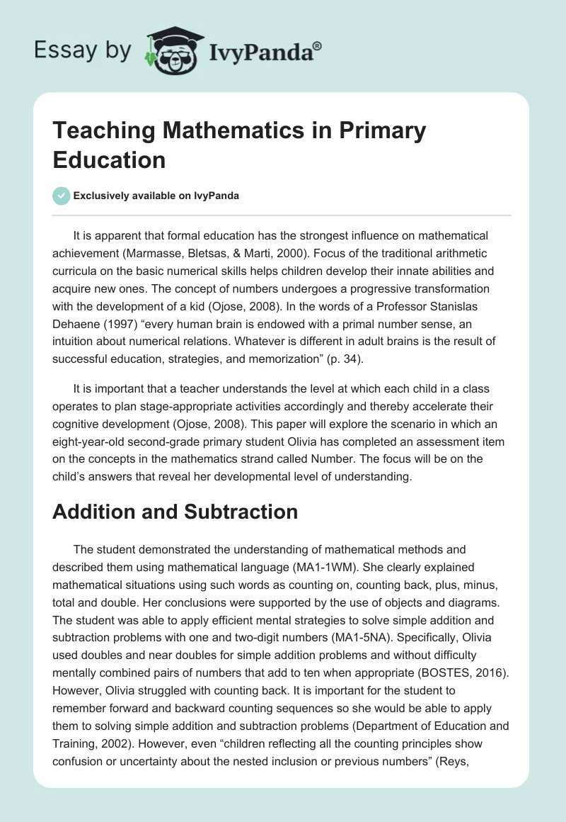 Teaching Mathematics in Primary Education. Page 1