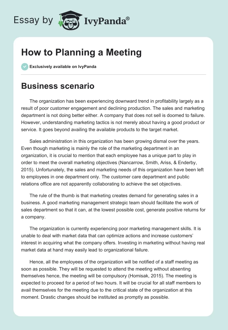 How to Planning a Meeting. Page 1