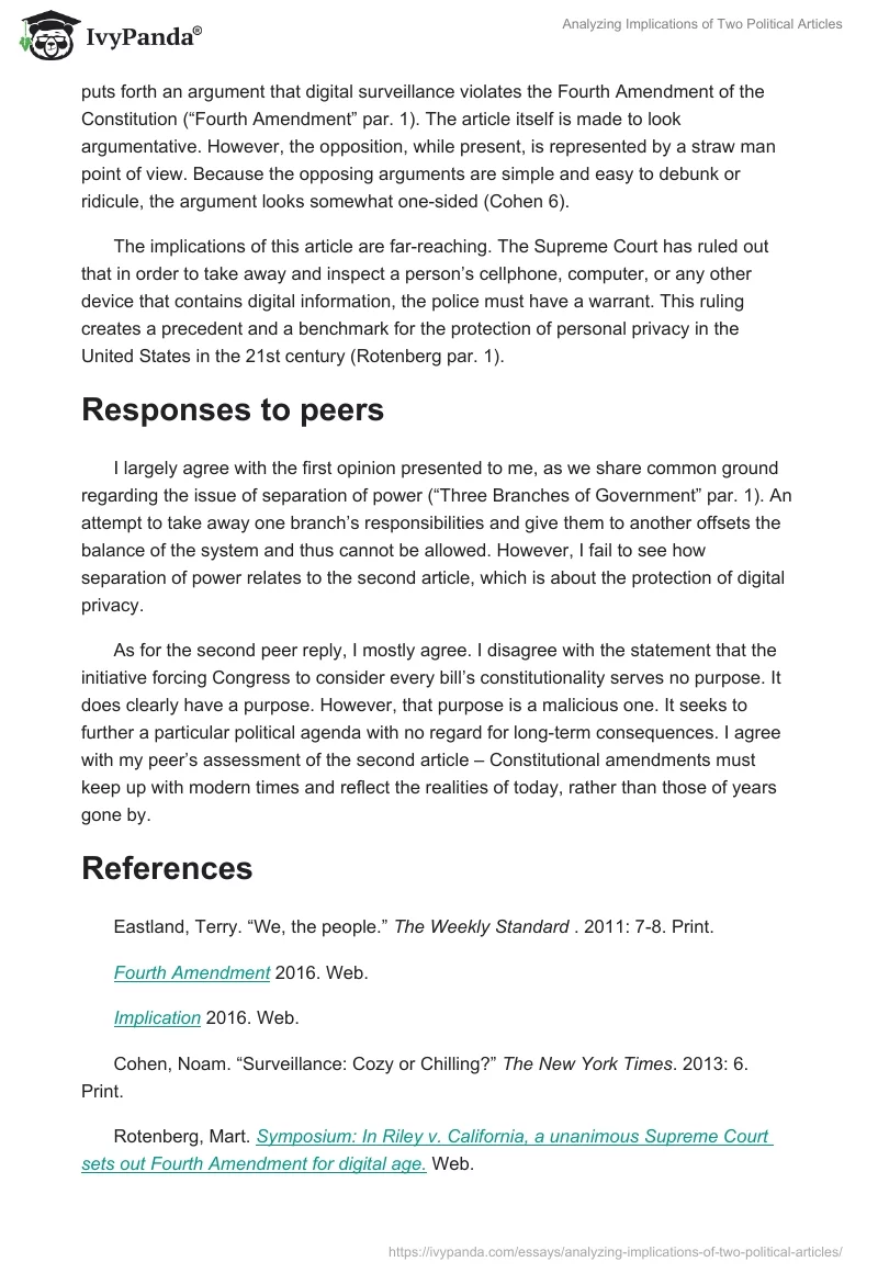 Analyzing Implications of Two Political Articles. Page 2