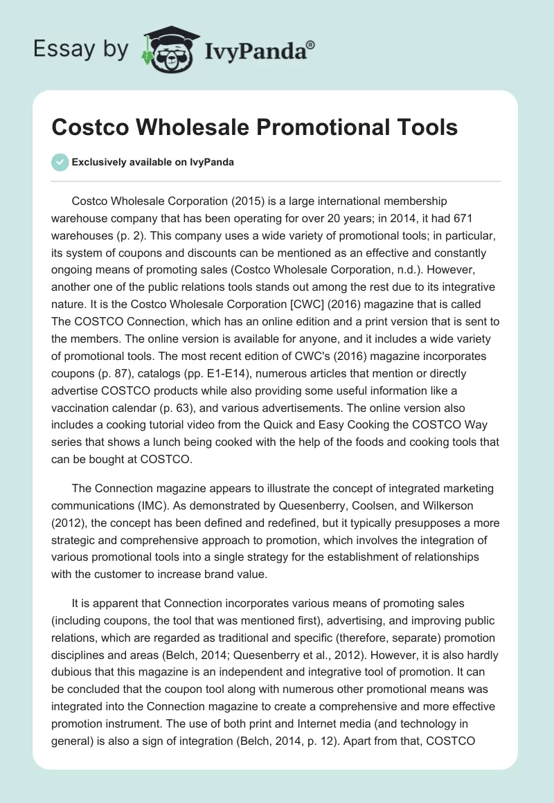 Costco Wholesale Promotional Tools. Page 1