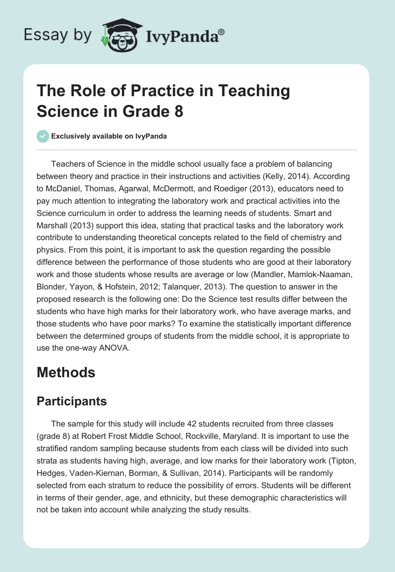 The Role of Practice in Teaching Science in Grade 8. Page 1