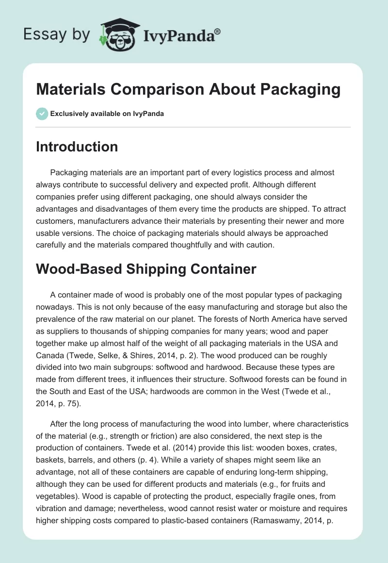 Materials Comparison About Packaging. Page 1