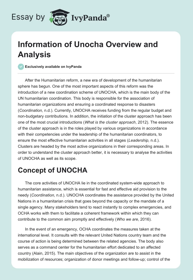 Information of Unocha Overview and Analysis. Page 1