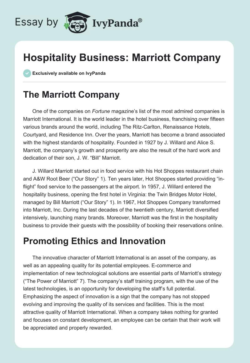 Hospitality Business: Marriott Company. Page 1